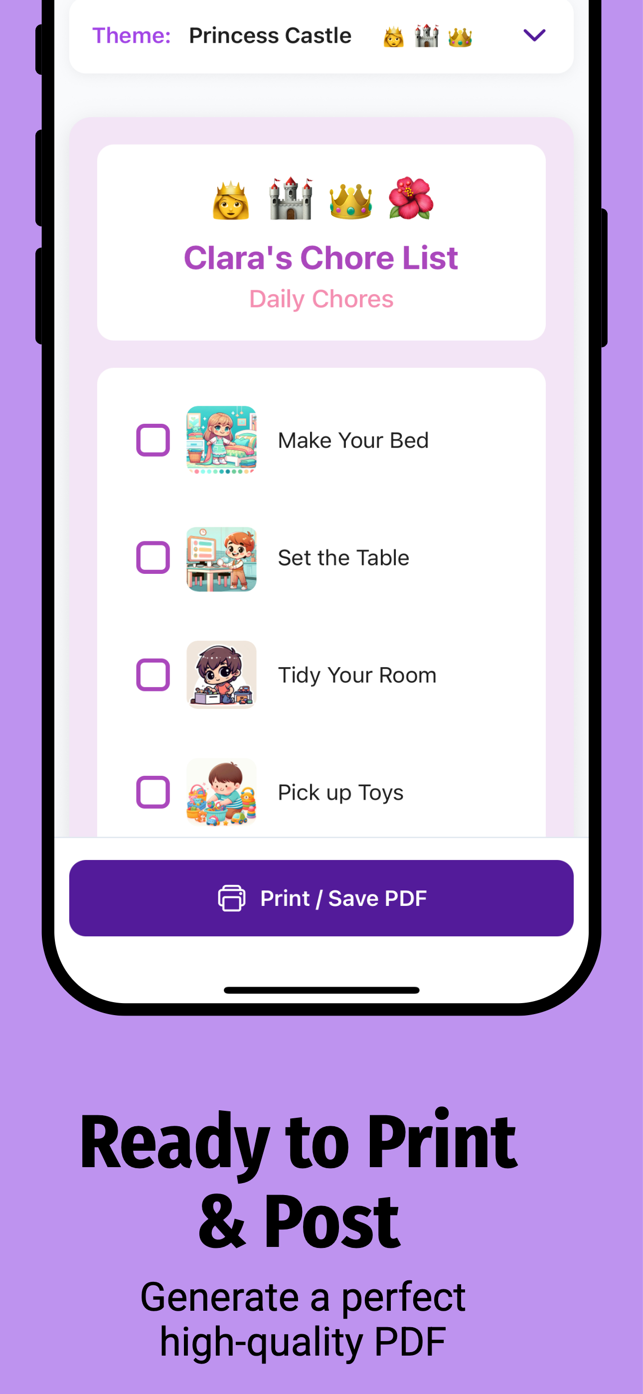 Kids Chore Planner - Make chores fun with themes